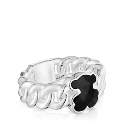 Anillo mediano de plata y motivo oso en ónix Icon Color^TOUS New