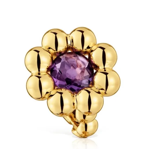 Anillo mediano flor con baño de oro 18 kt sobre plata y amatista Sugar Party^TOUS New