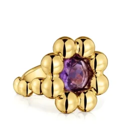 Anillo mediano flor con baño de oro 18 kt sobre plata y amatista Sugar Party^TOUS New