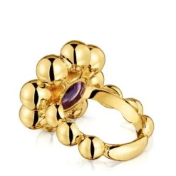 Anillo mediano flor con baño de oro 18 kt sobre plata y amatista Sugar Party^TOUS New