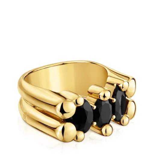 Anillo mediano motivo oso con baño de oro 18 kt sobre plata y ónix Color Bear^TOUS Best