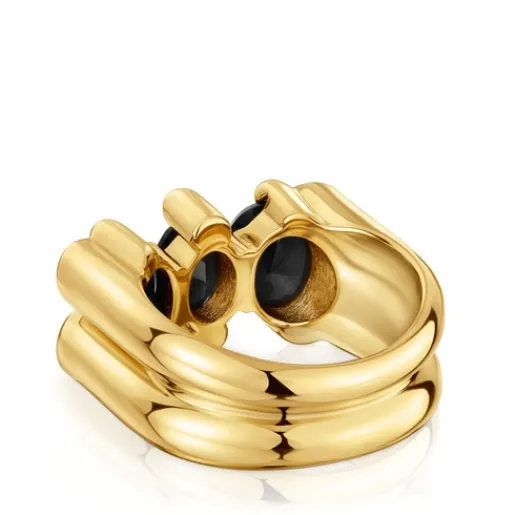Anillo mediano motivo oso con baño de oro 18 kt sobre plata y ónix Color Bear^TOUS Best
