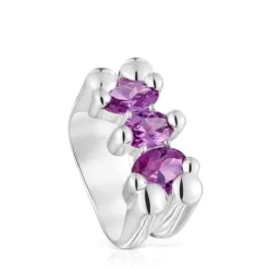 Anillo mediano motivo oso de plata y zafiro lila creado en laboratorio Color Bear LGG^TOUS New