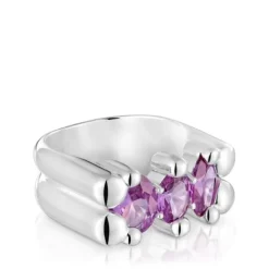 Anillo mediano motivo oso de plata y zafiro lila creado en laboratorio Color Bear LGG^TOUS New