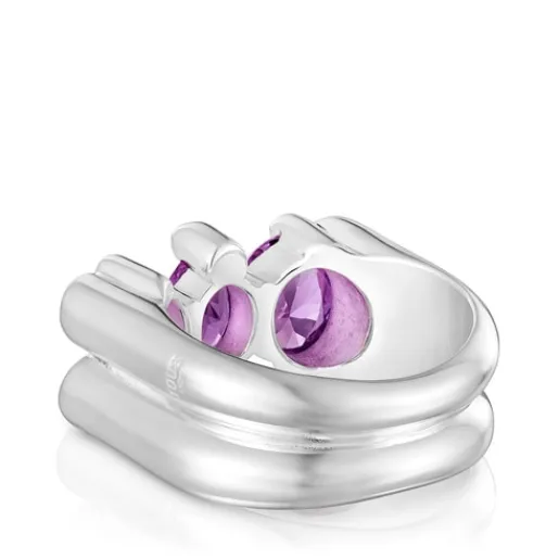 Anillo mediano motivo oso de plata y zafiro lila creado en laboratorio Color Bear LGG^TOUS New