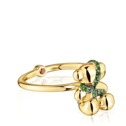 Anillo mediano oso con baño de oro 18 kt sobre plata y cromodiópsido Lligat^TOUS New