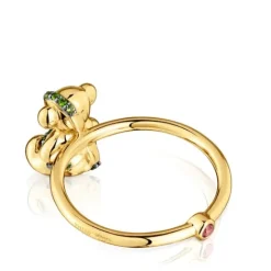 Anillo mediano oso con baño de oro 18 kt sobre plata y cromodiópsido Lligat^TOUS New