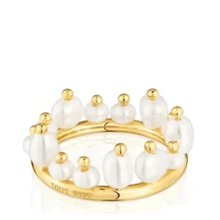 Anillo pequeño con baño de oro 18 kt sobre plata y perlas cultivadas Sugar Party^TOUS Outlet