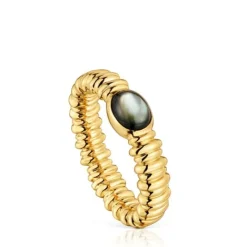 Anillo pequeño con baño de oro 18 kt sobre plata y nácar gris Sugar Party^TOUS