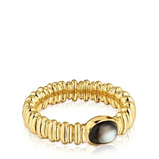 Anillo pequeño con baño de oro 18 kt sobre plata y nácar gris Sugar Party^TOUS