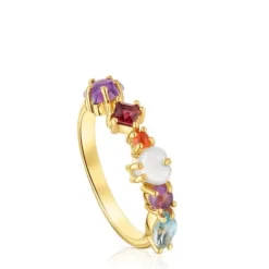 Anillo pequeño con baño de oro 18 kt sobre plata y motivos gemas Sugar Party^TOUS Hot