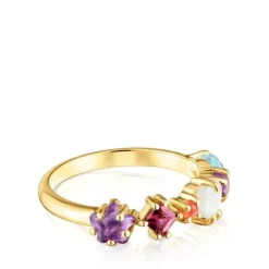Anillo pequeño con baño de oro 18 kt sobre plata y motivos gemas Sugar Party^TOUS Hot