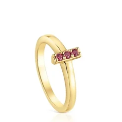 Anillo pequeño con baño de oro 18 kt sobre plata y rodolita Basic Colors^TOUS Clearance