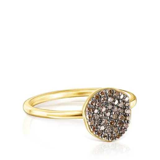 Anillo pequeño con baño de oro 18 kt sobre plata y diamantes Nenufar^TOUS Clearance