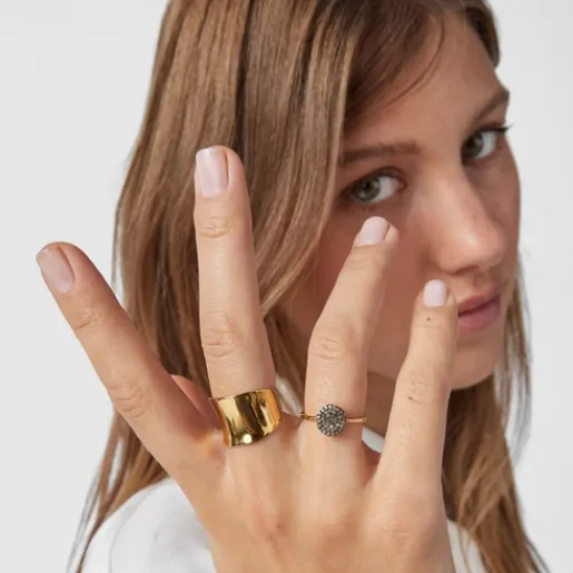 Anillo pequeño con baño de oro 18 kt sobre plata y diamantes Nenufar^TOUS Clearance