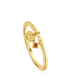 Anillo pequeño con baño de oro de 18 kt sobre plata y granate naranja Grain^TOUS Hot