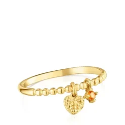 Anillo pequeño con baño de oro de 18 kt sobre plata y granate naranja Grain^TOUS Hot