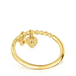 Anillo pequeño con baño de oro de 18 kt sobre plata y granate naranja Grain^TOUS Hot
