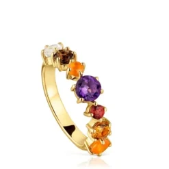 Anillo pequeño con baño de oro 18 kt sobre plata y gemas Sugar Party^TOUS New