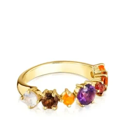 Anillo pequeño con baño de oro 18 kt sobre plata y gemas Sugar Party^TOUS New