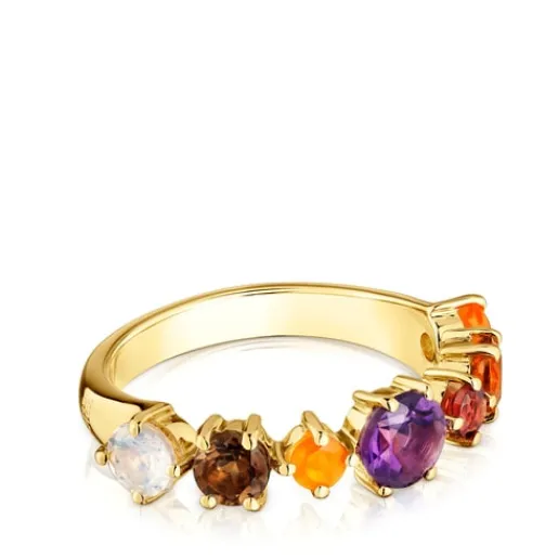 Anillo pequeño con baño de oro 18 kt sobre plata y gemas Sugar Party^TOUS New