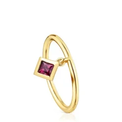 Anillo pequeño con baño de oro 18 kt sobre plata y detalle rodolita Basic Colors^TOUS New