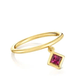 Anillo pequeño con baño de oro 18 kt sobre plata y detalle rodolita Basic Colors^TOUS New