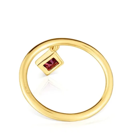 Anillo pequeño con baño de oro 18 kt sobre plata y detalle rodolita Basic Colors^TOUS New