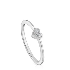 Anillo pequeño corazón de oro blanco con diamantes Grain^TOUS New
