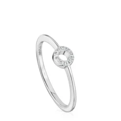 Anillo pequeño círculo de oro blanco con diamantes Grain^TOUS Discount