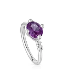 Anillo pequeño de plata y zafiro lila creado en laboratorio Color LGG^TOUS