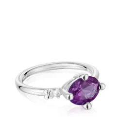 Anillo pequeño de plata y zafiro lila creado en laboratorio Color LGG^TOUS