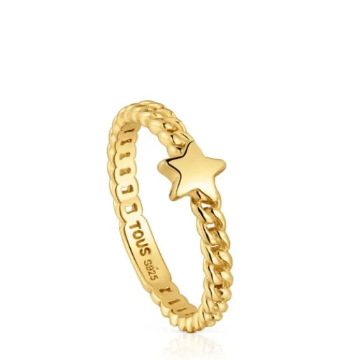 Anillo pequeño estrella con baño de oro 18 kt sobre plata Bold Motif^TOUS