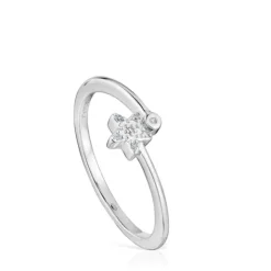 Anillo pequeño estrella de oro blanco con diamantes Grain^TOUS New