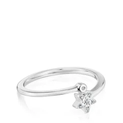 Anillo pequeño estrella de oro blanco con diamantes Grain^TOUS New