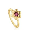 Anillo pequeño flor con baño de oro 18 kt sobre plata y rodolita Sugar Party^TOUS Clearance