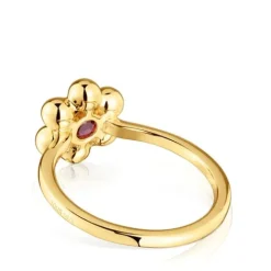 Anillo pequeño flor con baño de oro 18 kt sobre plata y rodolita Sugar Party^TOUS Clearance