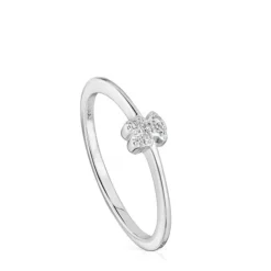 Anillo pequeño oso de oro blanco con diamantes Grain^TOUS Clearance