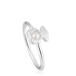 Anillo pequeño oso de plata con perla cultivada I-Bear^TOUS Hot
