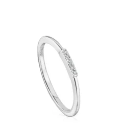 Anillo pequeño tira de oro blanco con diamantes Grain^TOUS