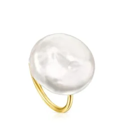 Anillo pétalo con baño de oro 18 kt sobre plata y perla Nenufar^TOUS Sale