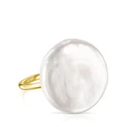 Anillo pétalo con baño de oro 18 kt sobre plata y perla Nenufar^TOUS Sale