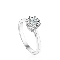 Anillo rosetón grande de oro blanco y diamantes 0.20ct Les Classiques^TOUS Clearance