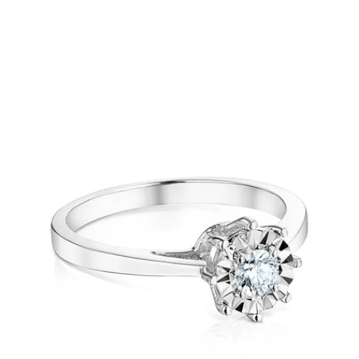 Anillo rosetón grande de oro blanco y diamantes 0.20ct Les Classiques^TOUS Clearance