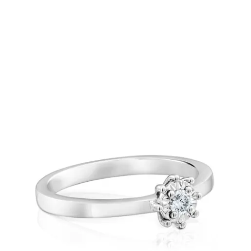 Anillo rosetón pequeño de oro blanco y diamantes 0.10ct Les Classiques^TOUS Best