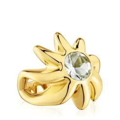 Anillo sello con baño de oro 18 kt sobre plata y prasiolita Galia^TOUS Best