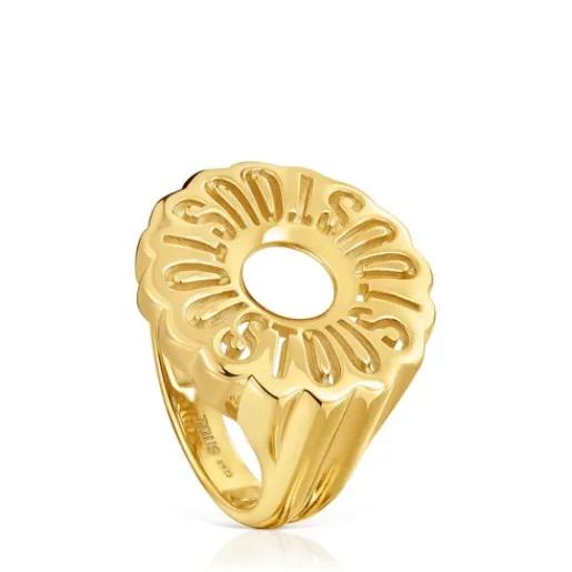 Anillo sello con baño de oro 18 kt sobre plata Miranda^TOUS Clearance