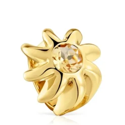 Anillo sello con baño de oro 18 kt sobre plata y citrino Galia^TOUS Discount