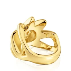Anillo sello con baño de oro 18 kt sobre plata y citrino Galia^TOUS Discount