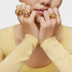 Anillo sello con baño de oro 18 kt sobre plata y citrino Galia^TOUS Discount